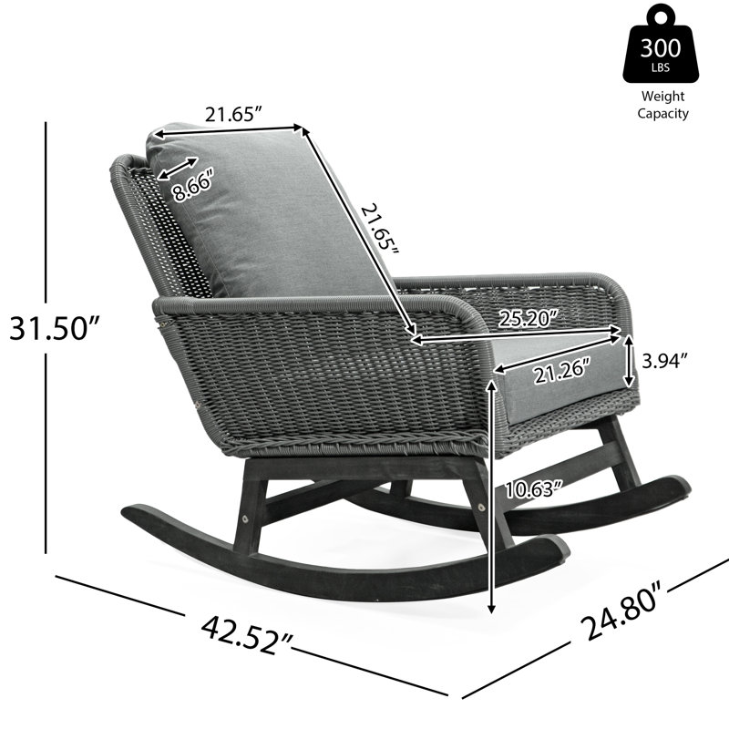 Chaise berçante spacieuse grise avec coussins confortables et base en fer pour la vie en plein air