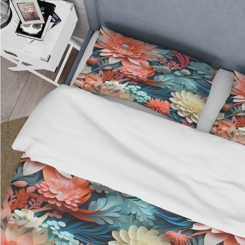 Coral Mirage Tropical Pattern II - Ensemble de housse de couette tropical, Housse de couette simple + 1 taie décorative stan