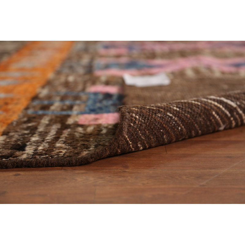 Tapis brun à motif géométrique oriental marocain 7 x 10