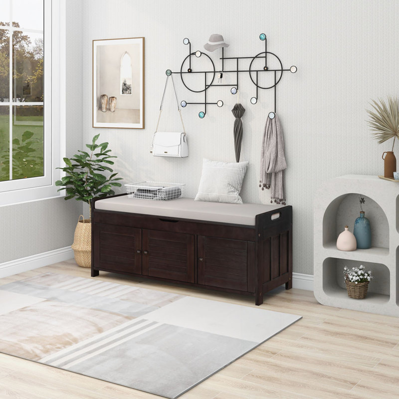 Storage Bench with 3 Shutter-shaped Doors, Espresso