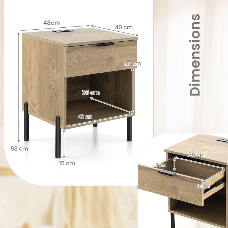 48cm W Manufactured Wood Bedside Table