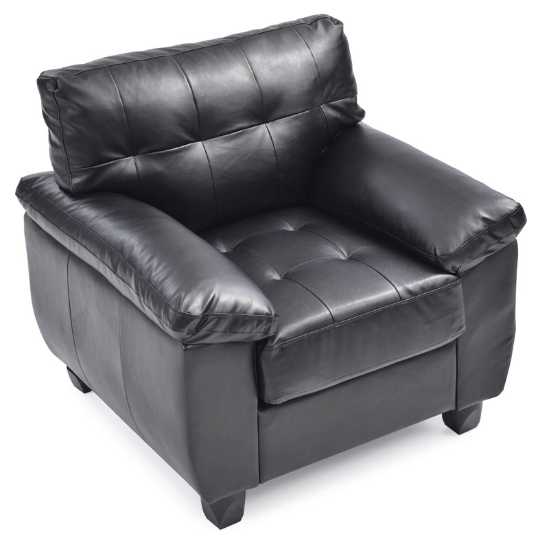 Fauteuil capitonné large de 36 po Benton, Similicuir noir