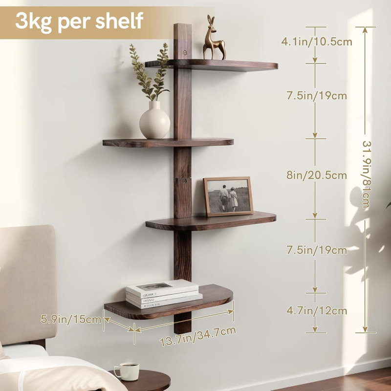 Floating Shelves Set Of 4, Rustic Wood Wall Shelves For Living Room, Bedroom, Bathroom, Adjustable DIY Display Unit For Home Decor And Storage