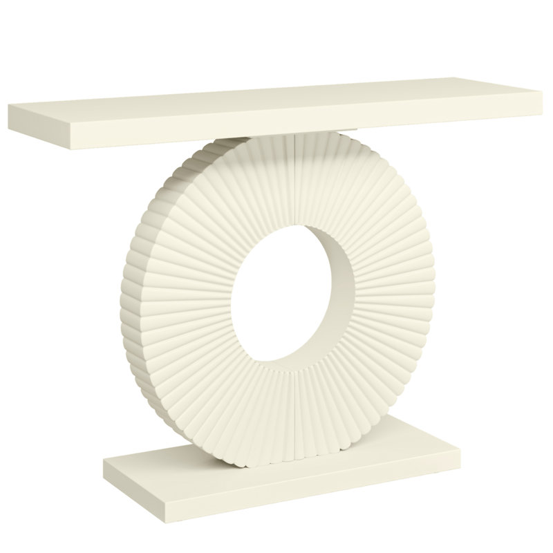 40" Modern White Console Table With Sculptural Geometric Base - Slim Entryway, White