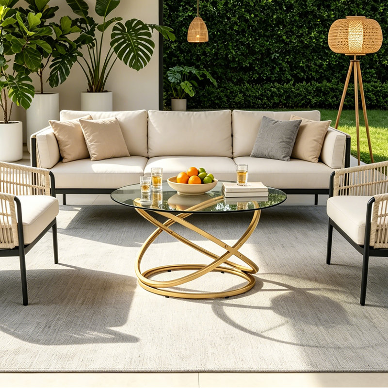 Reepham Modern Design Marble Coffee Table for Living Room, Clear Top/Gold Base