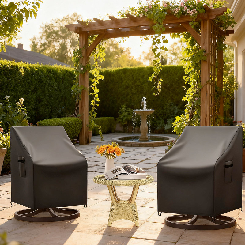 Ensemble de 2 housses de chaise de patio imperméables 30 po x 34 po x 38,5 po, housse de chaise berçante pivotante robuste Oxford 420D avec sangles coupe-vent et bouches d'aération