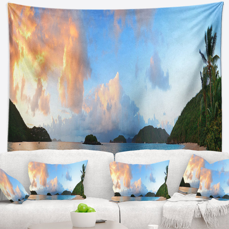 Paysage photographie plage coucher de soleil avec tapisserie de nuages, H 32 po x l 39 po