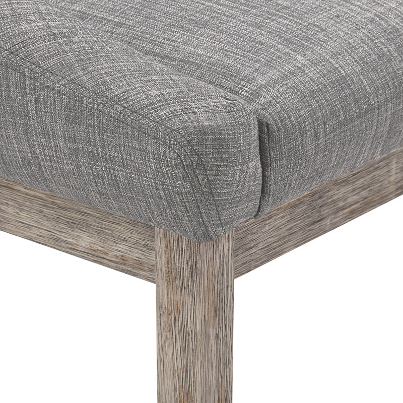 Irving Place 19.75'' H Tufted Upholstered Side Chair, Grey Linen, Antique Gray Oak