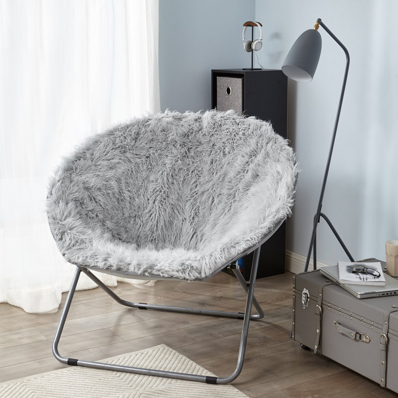Giant Moon Chair - Mega Furry Plush, Light Gray Faux Fur