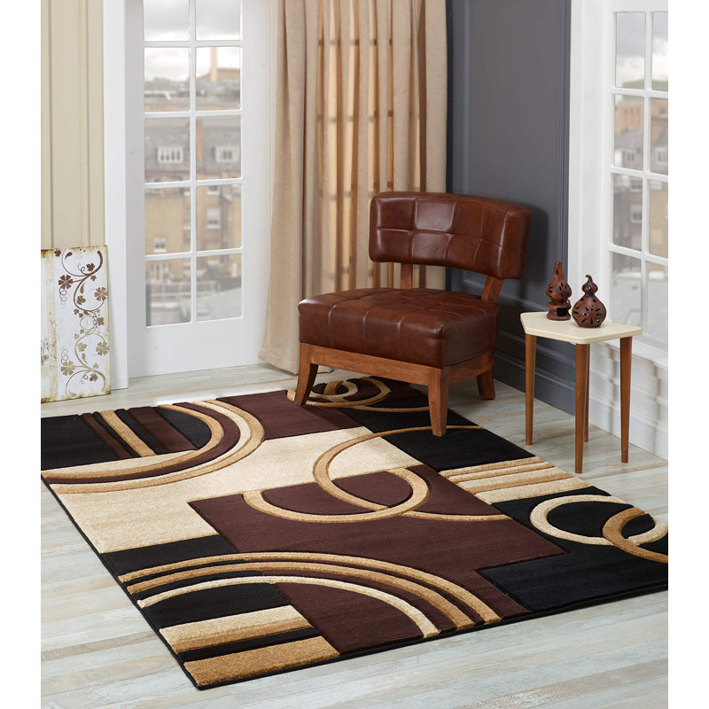 Tapis de porte géométrique brun avec texture moelleuse GLoryrugs 2x7 pour l'intérieur, Rectangle 7 pi 11 po x 10 pi 2 po