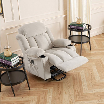 Fauteuil inclinable électrique avec chauffage et massage - Télécommande, chargement USB, rangement latéral