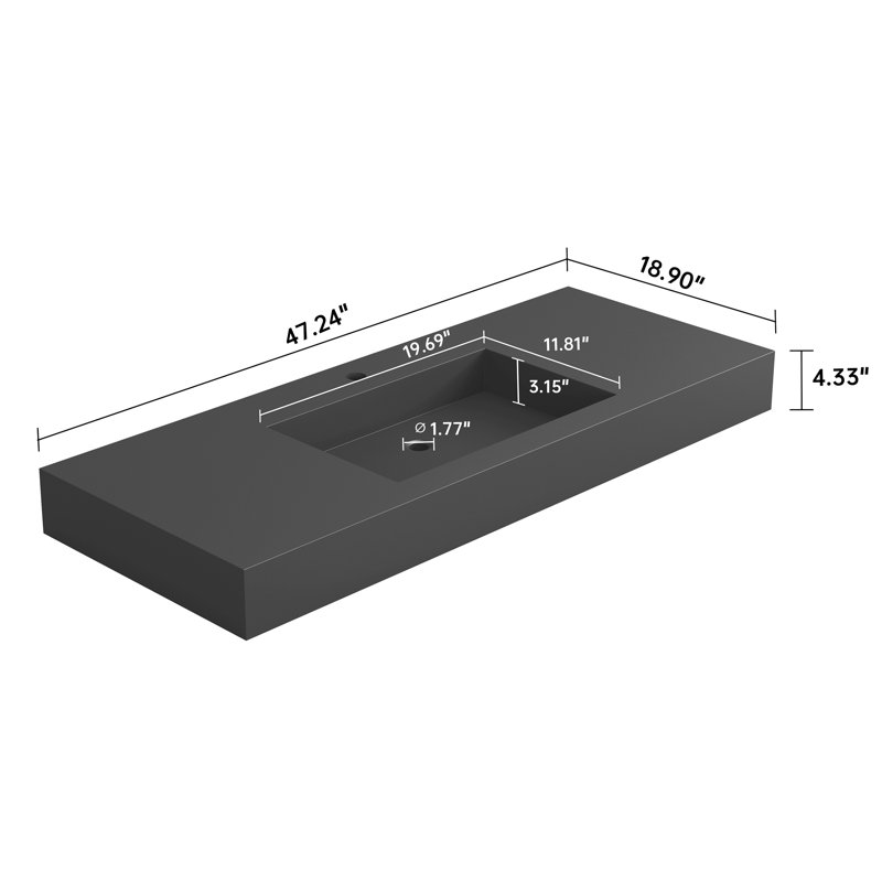 47" Wall Mounted Solid Surface Bathroom Sink, Matte Gray