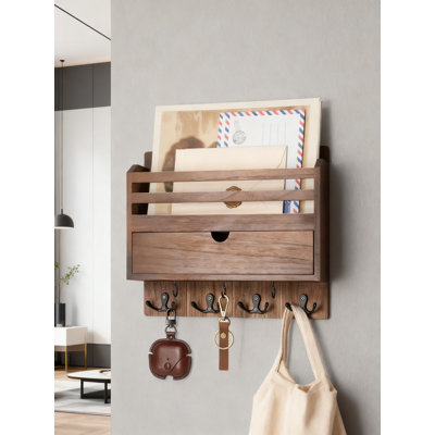 Organisateur de courrier mural de ferme avec tiroir de rangement et crochets à clés, centre de commande en bois rustique pour la maison, le bureau et le garage