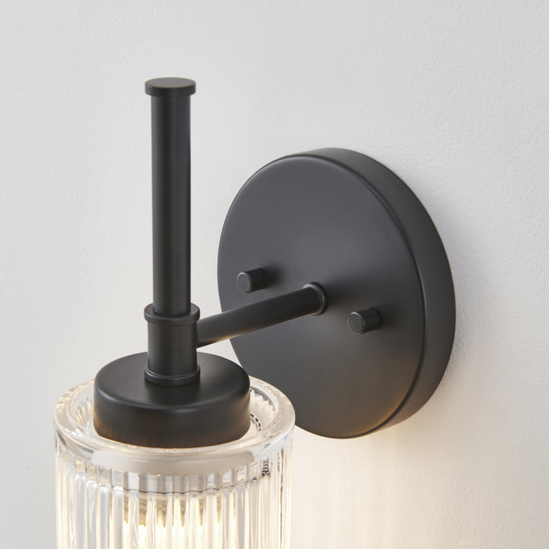 1- Light Clear Ribbed Glass Wall Sconce, Matte Black