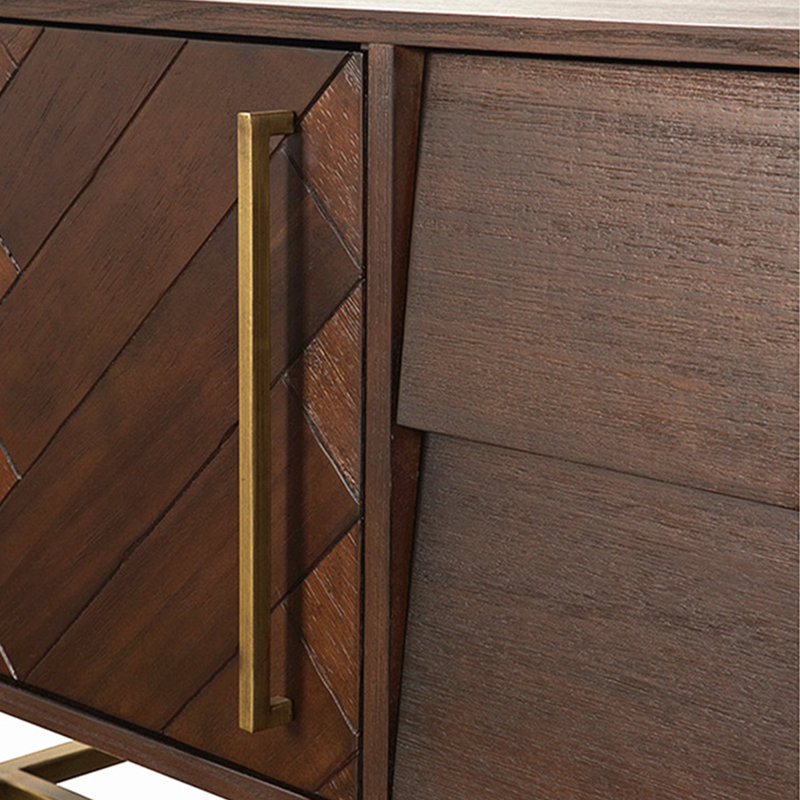 Meuble télé en bois massif de style américain avec pieds en métal, H 23,61 po x L 62,98 po x l 15,74 po