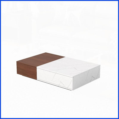 Modern & White Marble Coffee Table with 2 Storage Spaces – Sturdy & Space-Saving for Living Room