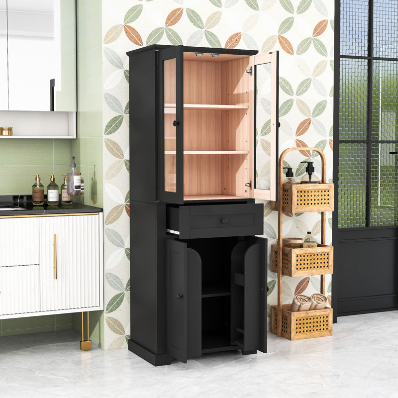 Armoire de rangement pour salle de bain avec tablettes réglables et tiroir, Noir