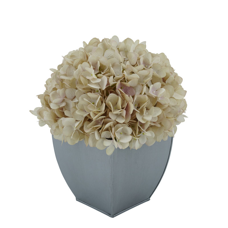 Arrangement d'hortensias écru en pot synthétique, Écru antique, Argent