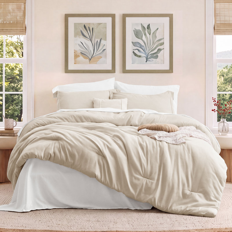Bedsure Full Size Comforter Set - 7 Pieces Beige Full Bedding Set for All Seasons, Boho Contrasting Design Bed in a Bag with Comforter, Sheets, Pillowcases & Shams