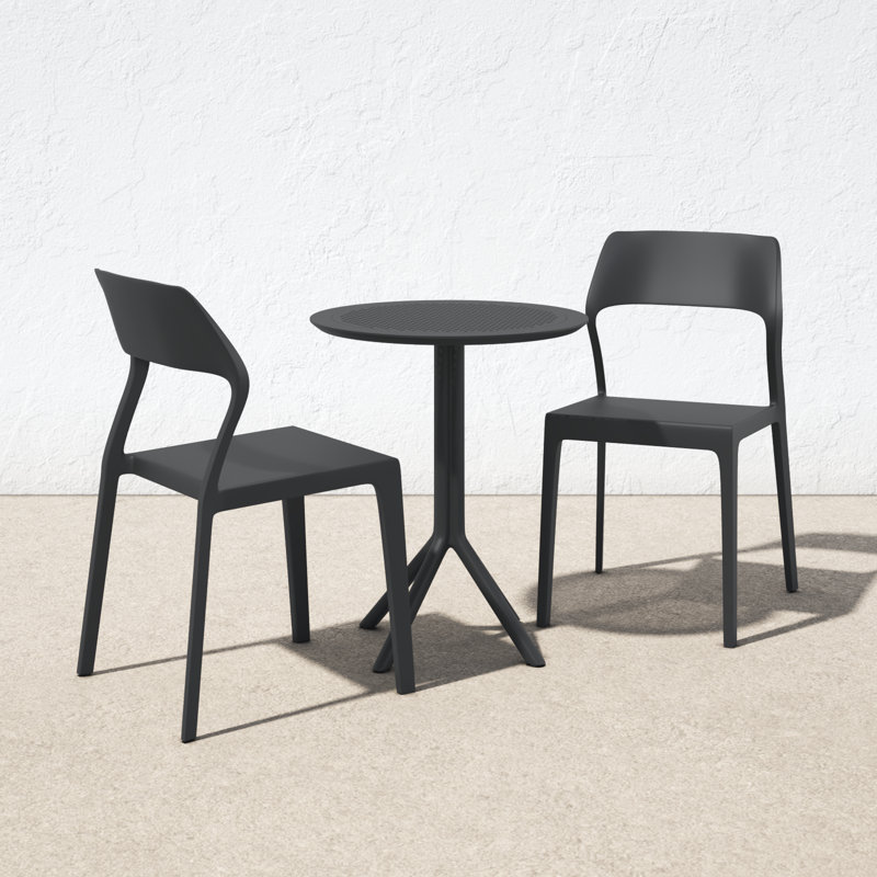 Farrah 24" Round 2 - Person Bistro Set with Armless Stacking Chairs, Black