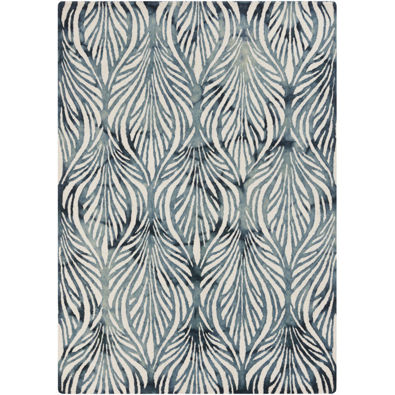Belladonna Hand Tufted Wool Geometric Area Rug in Blue/Beige, Rectangle 5' x 7'6"