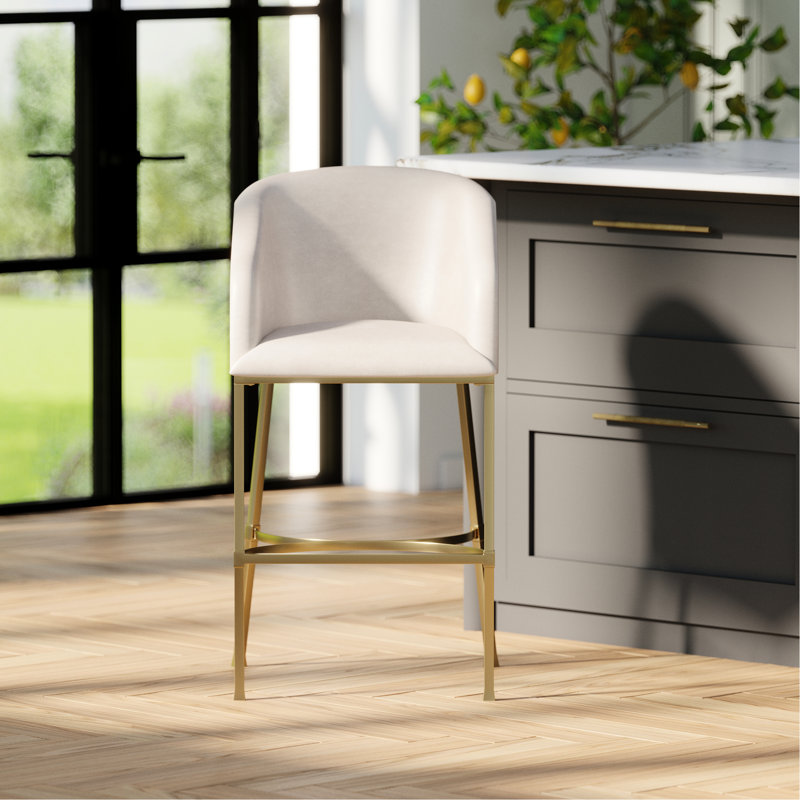 Tabouret de bar moderne de 31 po en similicuir blanc, structure dorée, tabouret à deux hauteurs pour îlot de cuisine, patins réglables en acier, rassemblements confortables