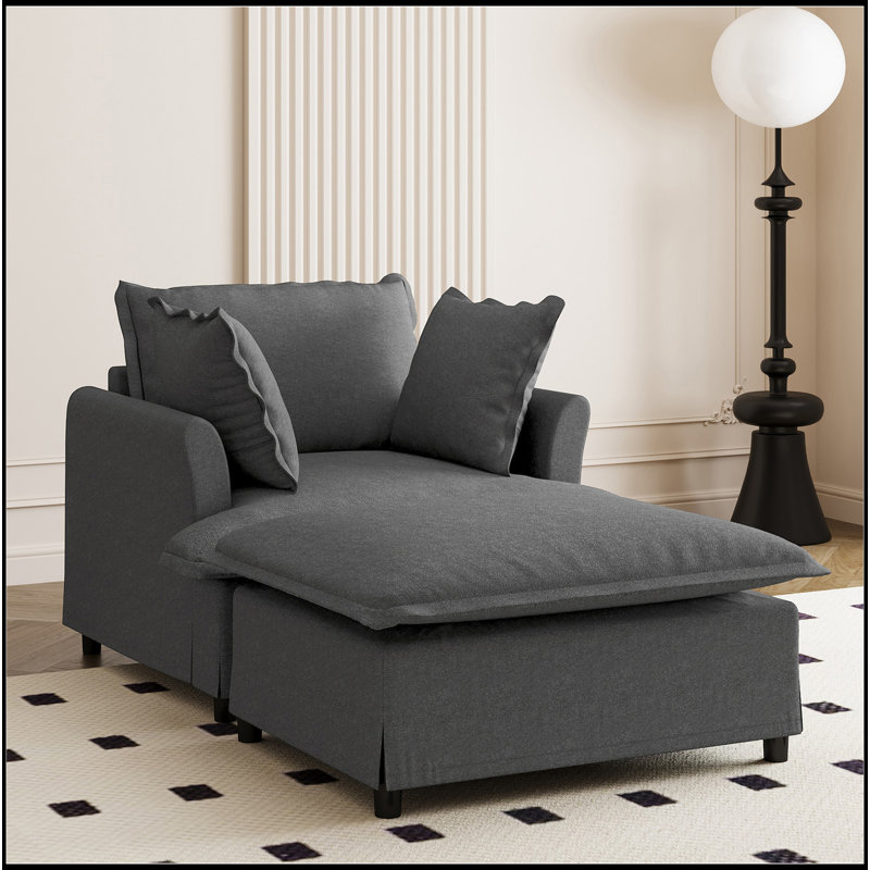 Chaise longue surdimensionnée intérieure, canapé-lit simple en chenille avec siège large, fauteuil rembourré avec repose-pieds et repose-pieds mobile, ensemble de canapé-lit pour le salon, la chambre à coucher