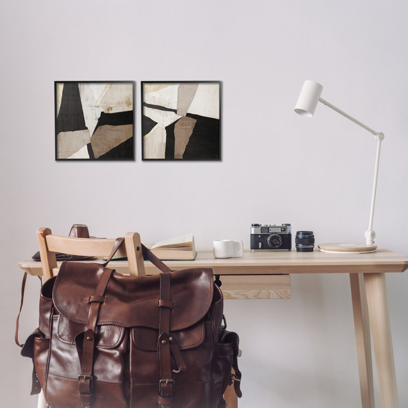 «Neutral Fragmented Geometric Shapes», ensemble de 2 impressions giclées encadrées, design par Susan Jill, H 12 po x l 24 po