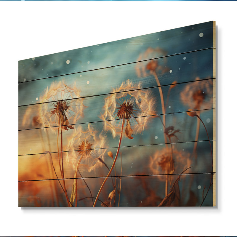 Pissenlit bleu dansant le matin I sur bois, H 30 po x l 40 po x P 0,78 po