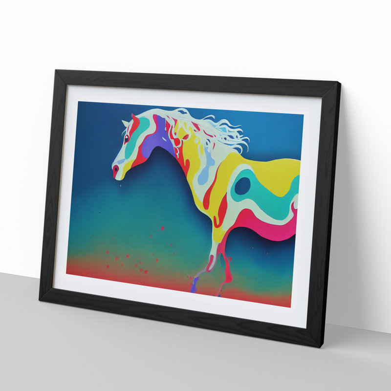 Dripping Horse Vol.3 Abstract 1 Piece Single Picture Frame Painting, 25cm H x 34cm W x 2cm D, Black