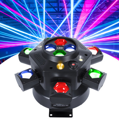 Lumière mobile à tête de radiateur, lumière de boîte de nuit à DEL RVB 150W, lumière disco de fête, avec bras 6, lumière à effet abeille 4 en 1, rouge vert étoilé, support Dmx-512 et télécommande