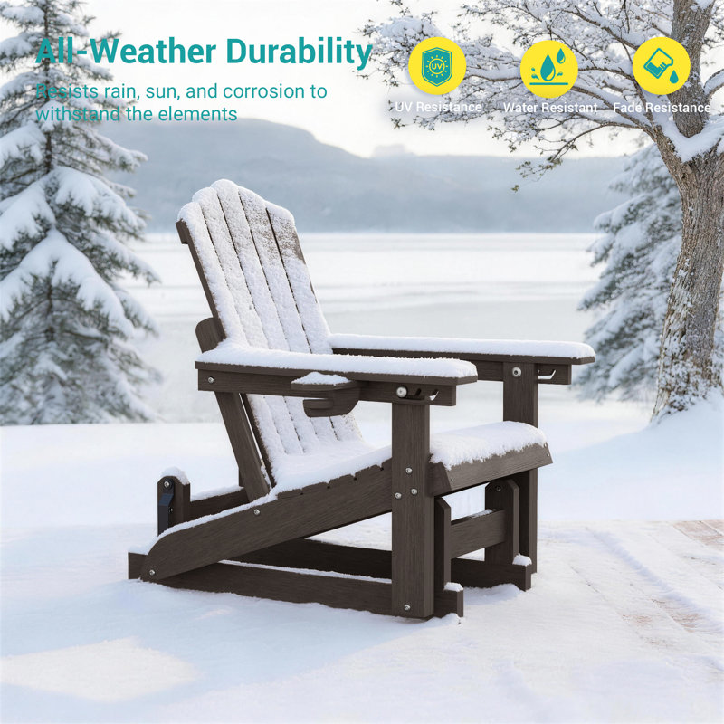 Glider Adirondack Chair with 3-Position Adjustable Backrest, Smooth Motion Chair for Patio, Wood-Like HDPE Outdoor Seating for Patio, Pool, and Yard