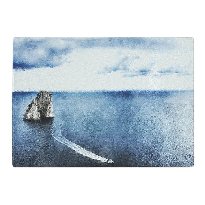 Boat in Capri Italy Painting Chopping Board, 0.4cm H x 28.5cm W x 39cm L
