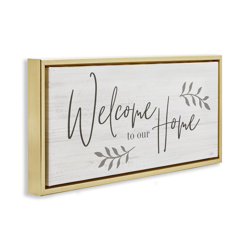 Panneau «Welcome To Our Home Country», H 11 po x l 25 po, Cadre flottant métallique doré