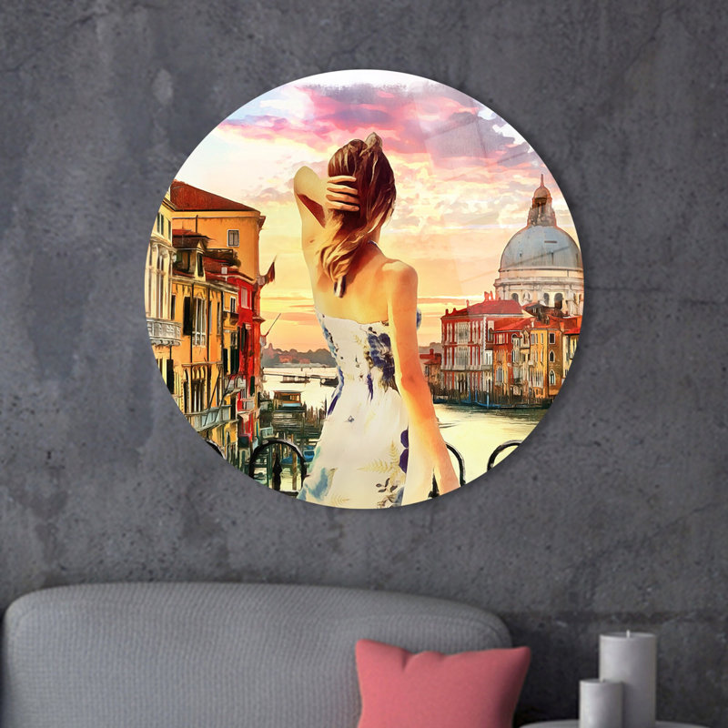 "Cityscape", décoration murale en verre trempé thématique avec impression sur toile, H 27,6 po x l 27,6 po