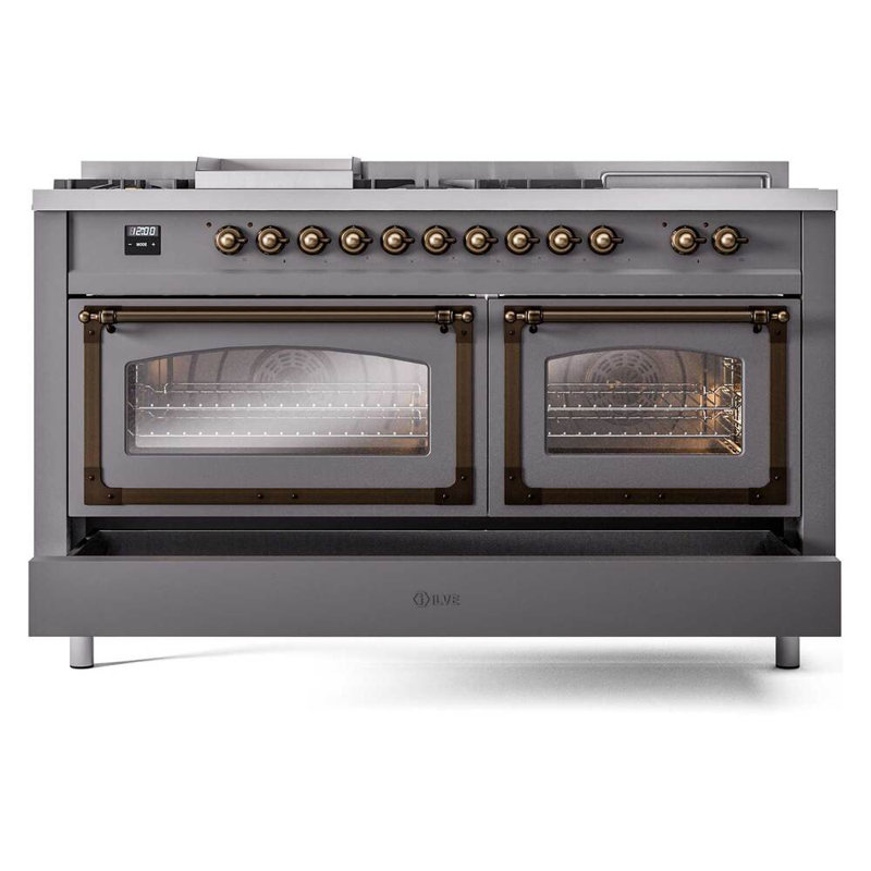 ILVE Nostalgie II Noblesse 60 po à 2 brûleurs, plaque chauffante, plaque de cuisson française, Graphite mat / bruni