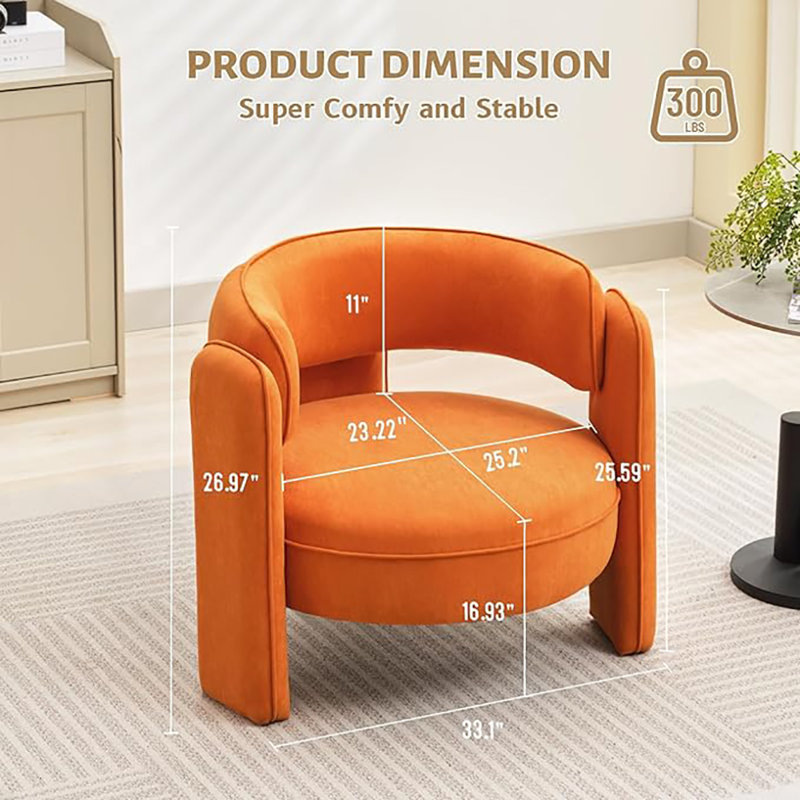 Fauteuil d'appoint rembourré en velours Barrel, Velours orange