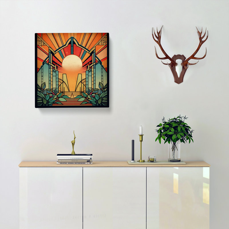 Sunrise Art Deco No.3 - Wrapped Canvas - Framed Print, 50cm H x 50cm W x 3cm D