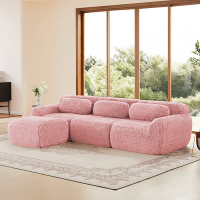 114.6" 3-Seater Modular Sofa With Ottoman, Modern Modular Sectional Sofa With Plush Fabric And High-Density Sponge