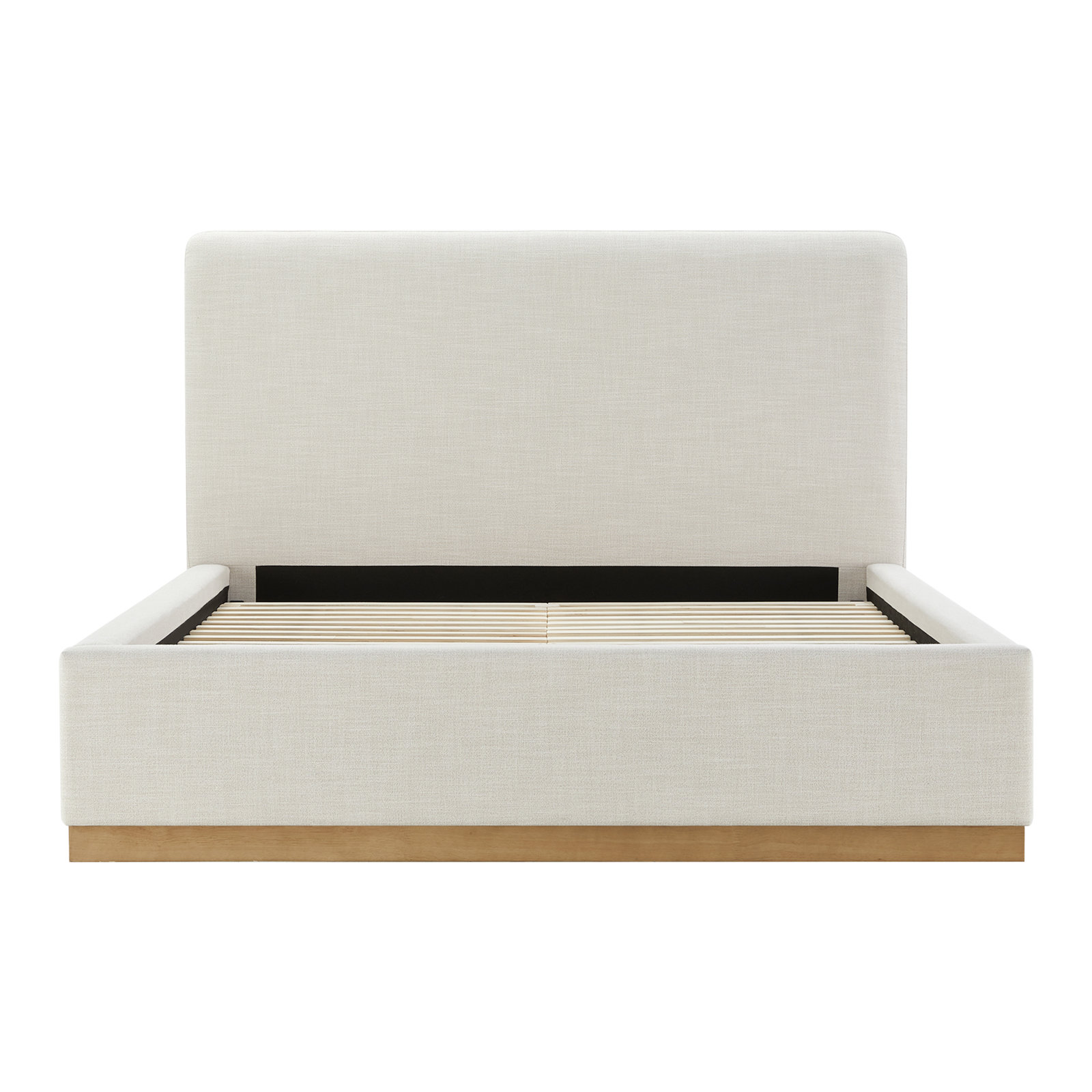Delpha Grounded Upholstered Wood Base Bed, Queen, Effie Linen Performance Linen