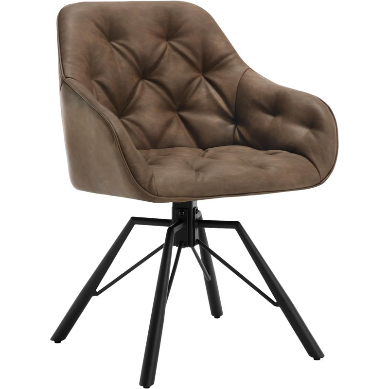 Aaidah 44.5cm H Tufted Upholstered Metal Armchair, Brown