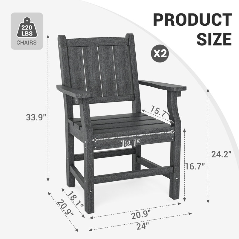 Ensemble de 2 chaises d'extérieur Davonia en PEHD, Gris