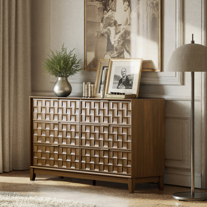 Valdean 6-Drawer 55" W Double Dresser, Walnut