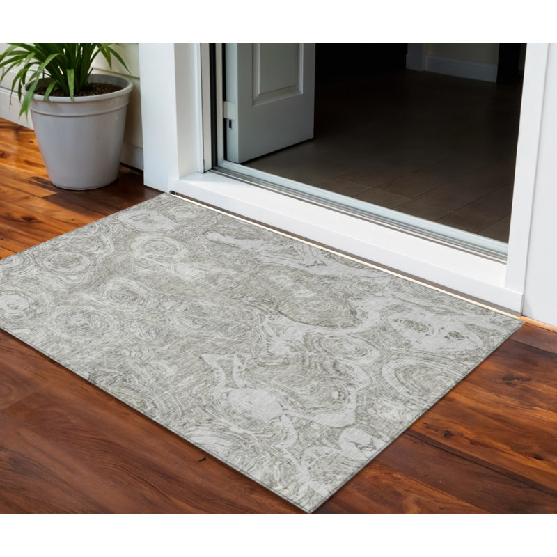 Tapis extérieur lavable abstrait taupe et beige ivoire 3 pi x 5 pi