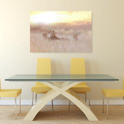 Cheetah Family Golden Peaceful Serene Tranquil Cat Animal Nature Wall Art Print 1 Piece Wrapped Canvas Wall Art