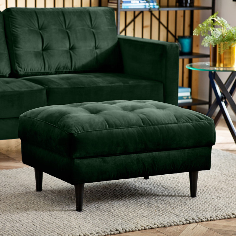 Jodi Velvet Footstall Ottoman - Upholstered Modern Retro Fabric Stylish & Contemporary, Green