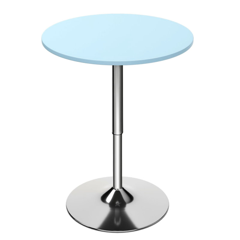 Round Bar Table, Height-Adjustable 27.5"-36" Tall Pub Tables with Leg and Sturdy Base, Silver, Blue