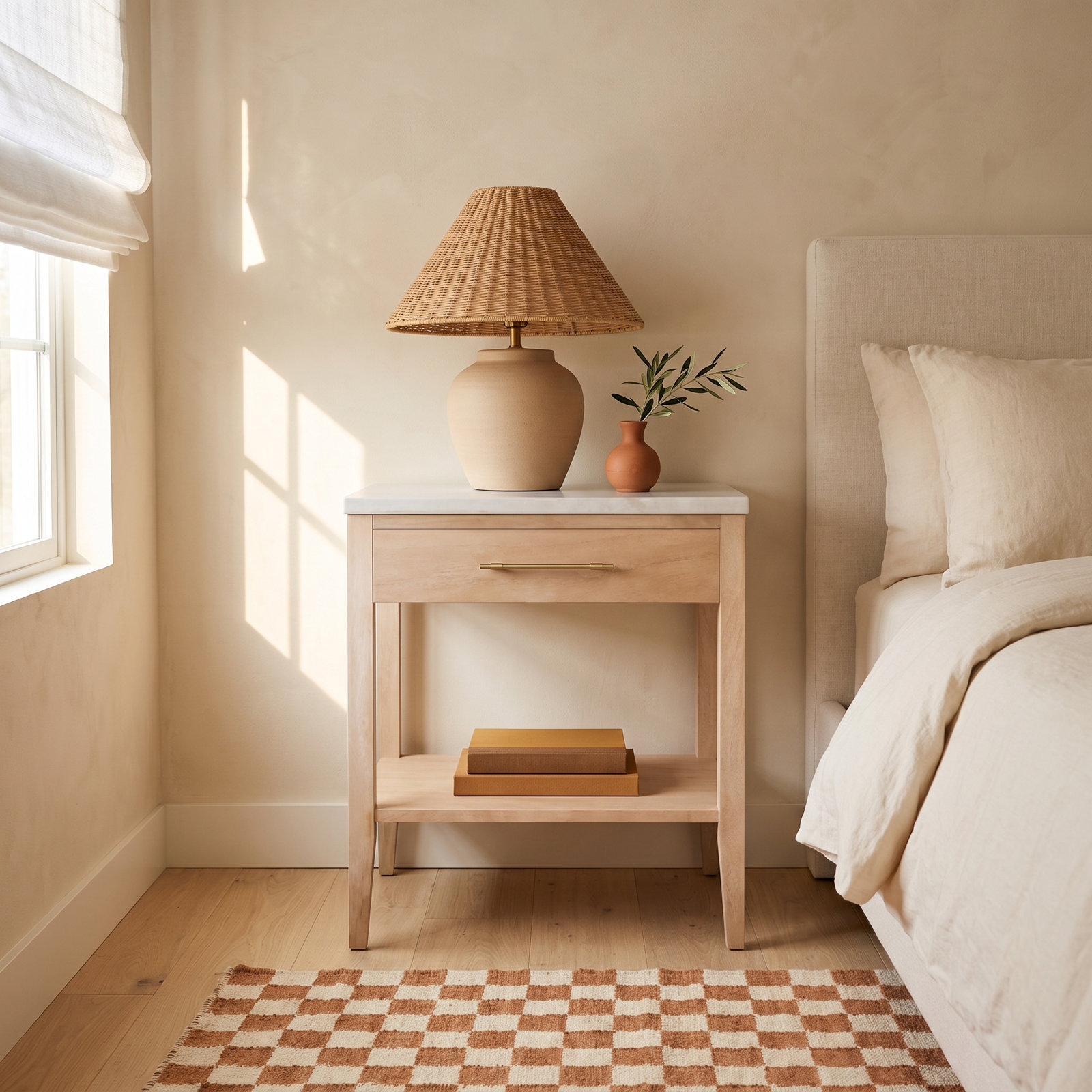 Isa Marble Top 1-Drawer Nightstand, Brown
