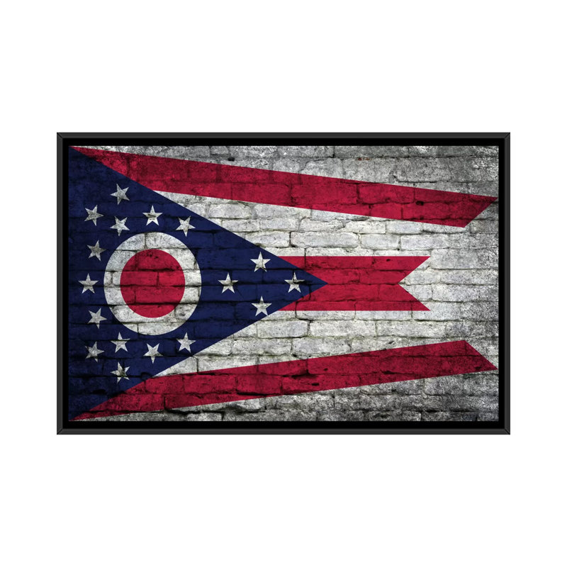 «Flags Ohio Brick», impression sur toile, H 18 po x l 26 po x P 1,5 po, Toile avec cadre noir, Pas de tapis