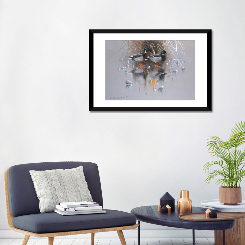 « three ducks », impression sur toile, Papier d'art encadré noir, Blanc, H 24 po x l 32 po x P 1 po